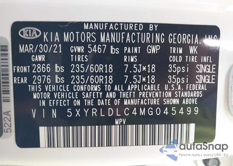 2021 Kia Sorento S from USA, damaged, VIN 5XYRLDLC4MG045499
